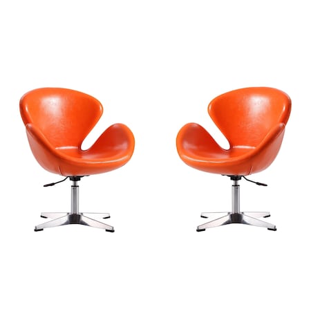 Manhattan Comfort Raspberry Faux Leather Adjustable Swivel Chair in Tangerine and Polished Chrome, PK2 2-AC038-TR